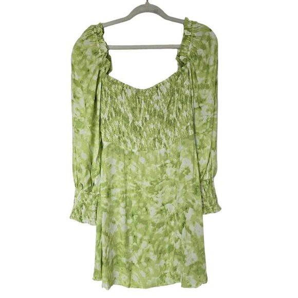 Faithfull The Brand Mini Dress Women's Size 6 Green White Tie Dye Long Sleeve - Picture 10 of 14